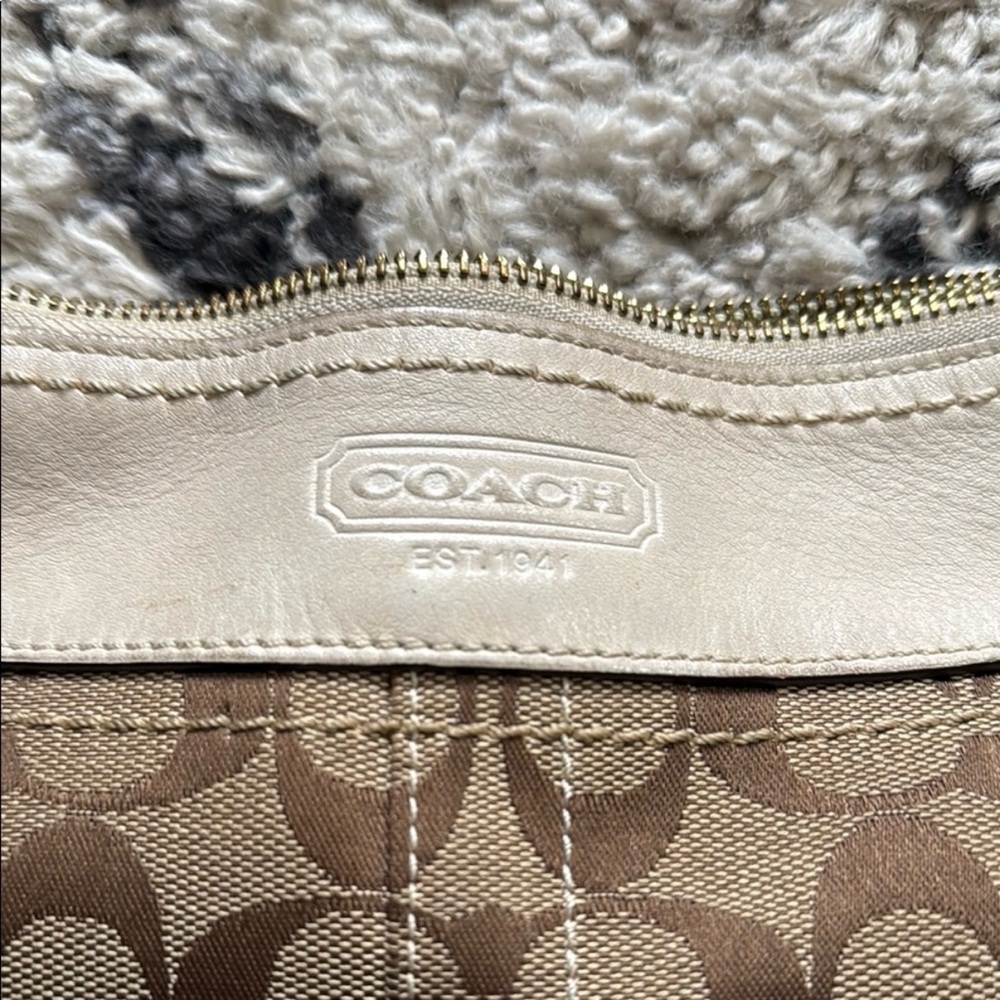 Coach Tan and Brown Signature C Tote Crossbody Bag with White Leather Strap - Picture 2 of 11